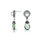 AE-6132-CO1 Sterling Silver Earring With Pearl And Green Amethyst Q. Jewelry Bali Designs Inc